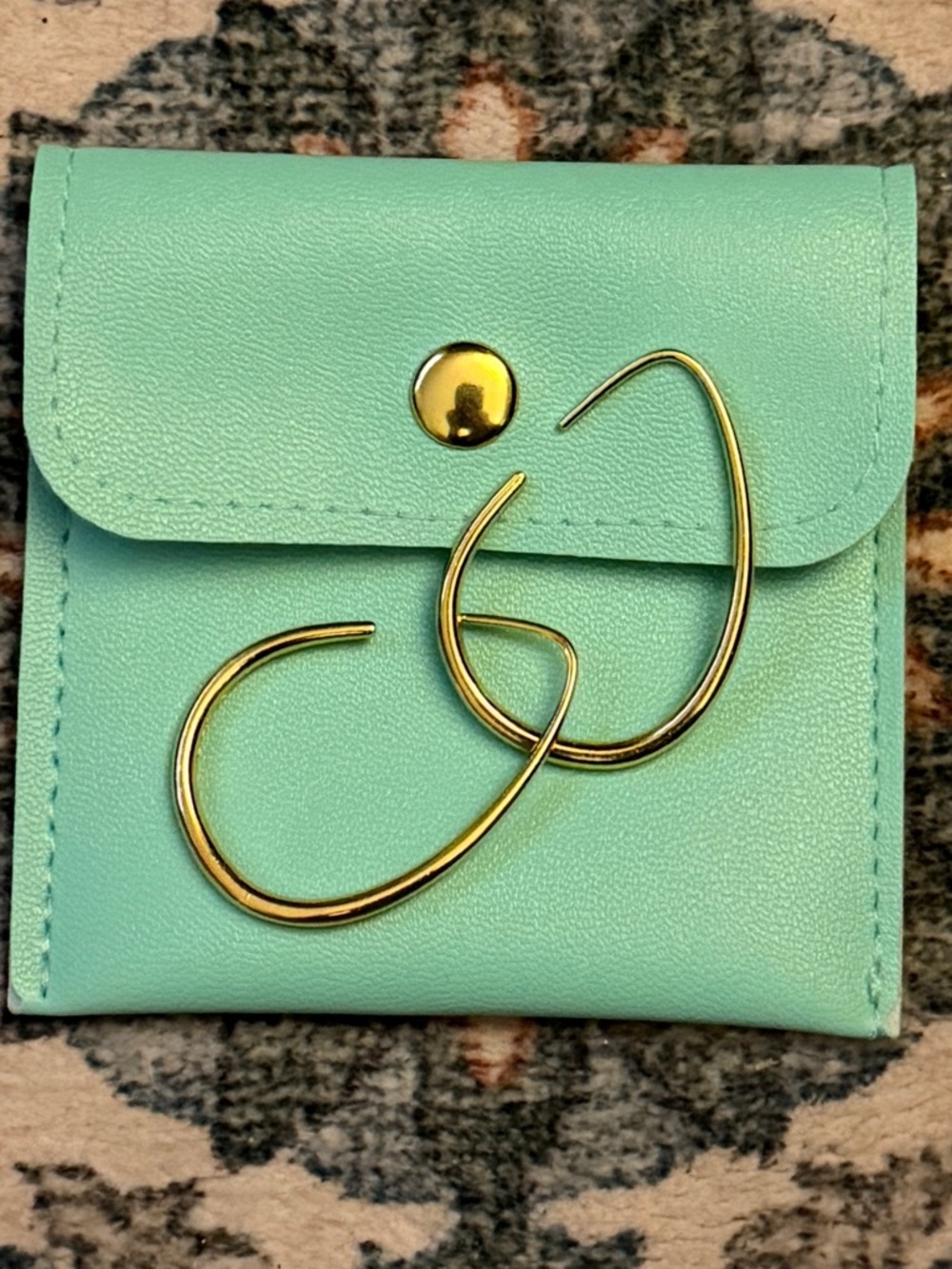 Gold Hoop Earrings with Mint Green Pouch